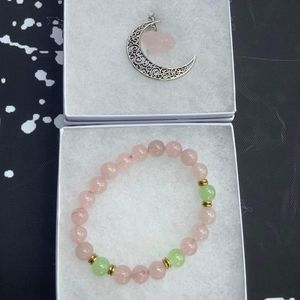 🌹 Rose Quartz Gemstone Necklace/Bracelet Set 🌹